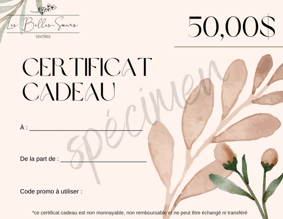 Certificat cadeau - 50,00$