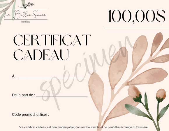 Certificat cadeau - 100,00$